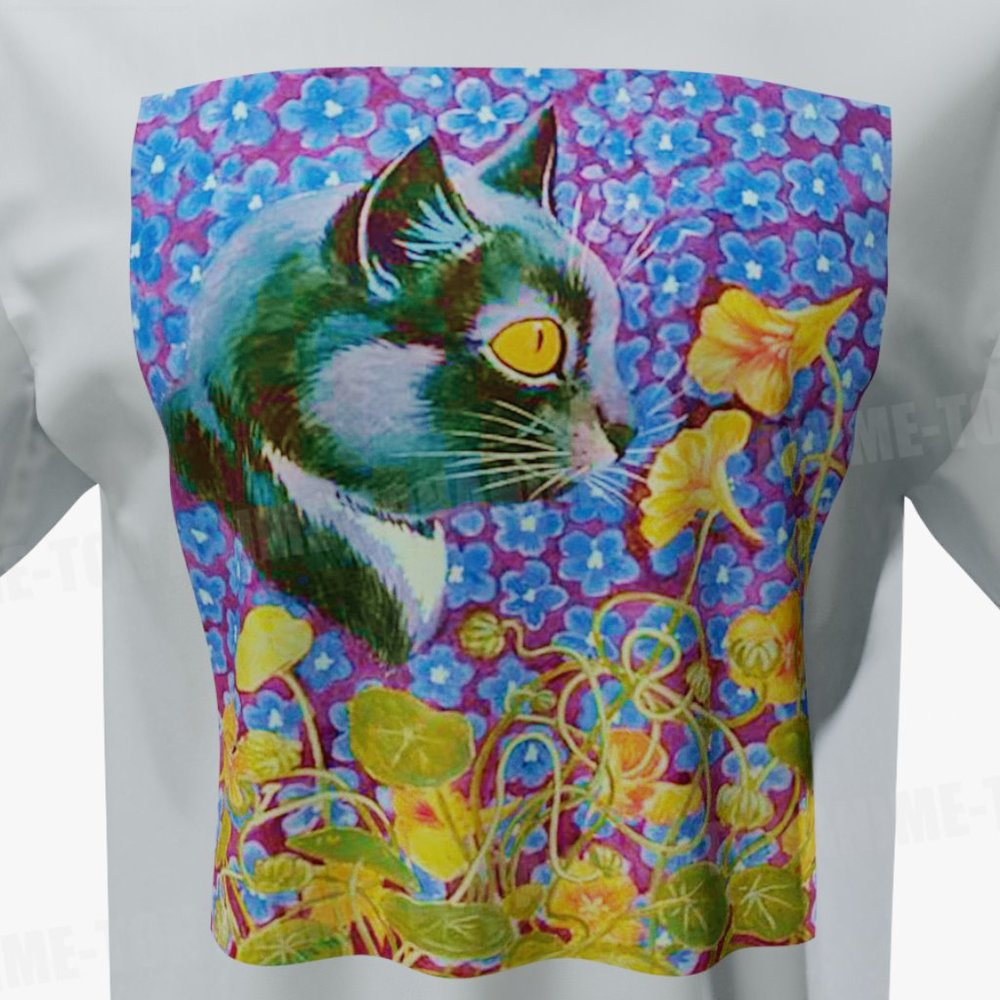 Louis Wain - Cat Art - Cat In A Sea Of Flowers - Tshirt - Cotton